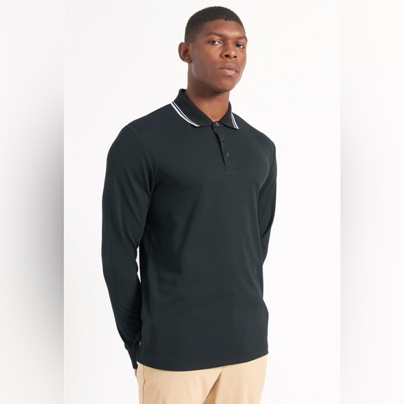 BEN SHERMAN  Black 360 Pique long sleeve Polo Shirt with White Trim size L - Picture 1 of 13